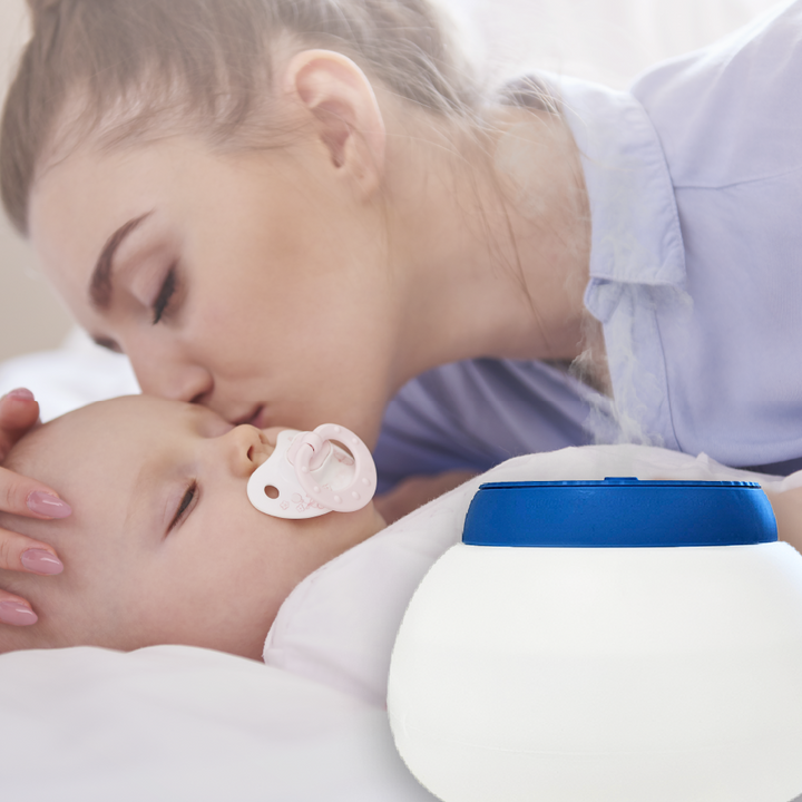 Warm steam Vaporiser - warm mist humidifier in action for babies