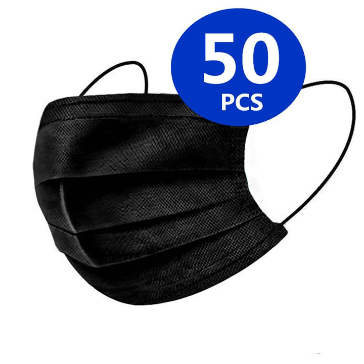 Adult Disposable Face Masks - Black 50 Pc